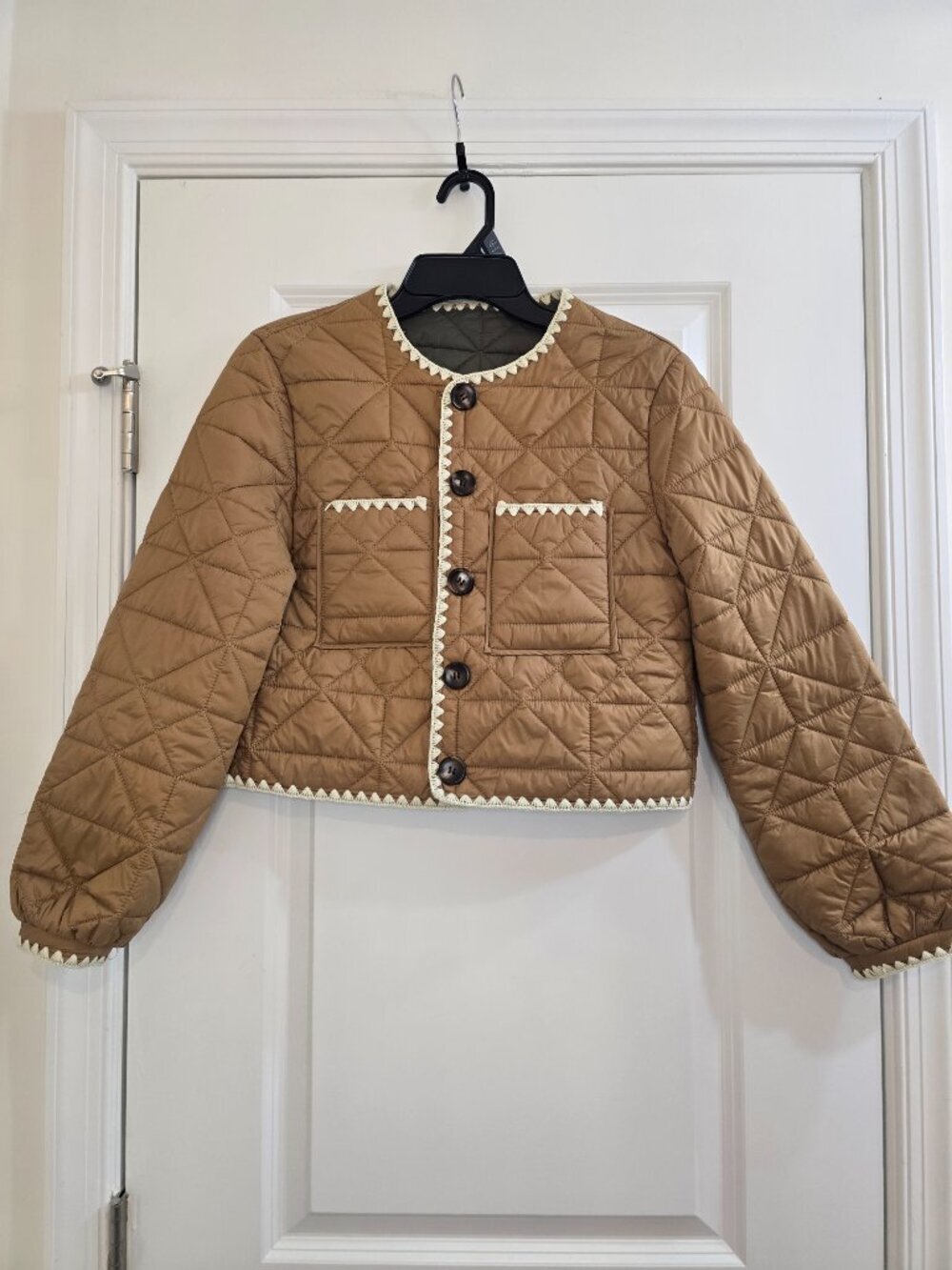 JOIE Whipstitch Quilted Buttoned Reversible Jacket Tan/Green - Picture 5 of 8